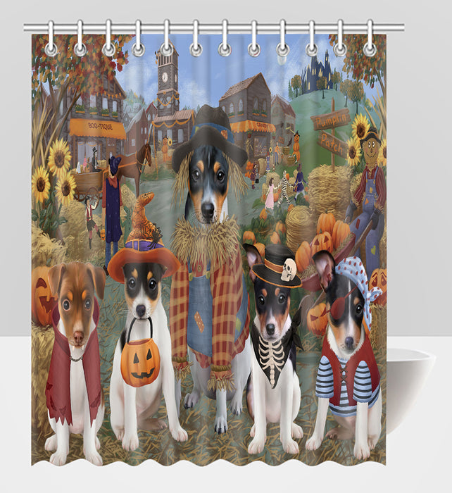 Halloween 'Round Town Rat Terrier Dogs Shower Curtain