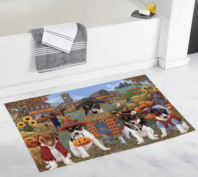 Halloween 'Round Town and Fall Pumpkin Scarecrow Both Rat Terrier Dogs Bath Mat