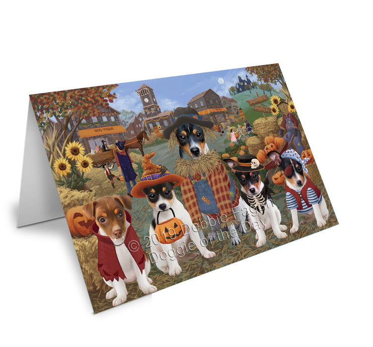 Halloween 'Round Town Rat Terrier Dogs Handmade Artwork Assorted Pets Greeting Cards and Note Cards with Envelopes for All Occasions and Holiday Seasons GCD78425