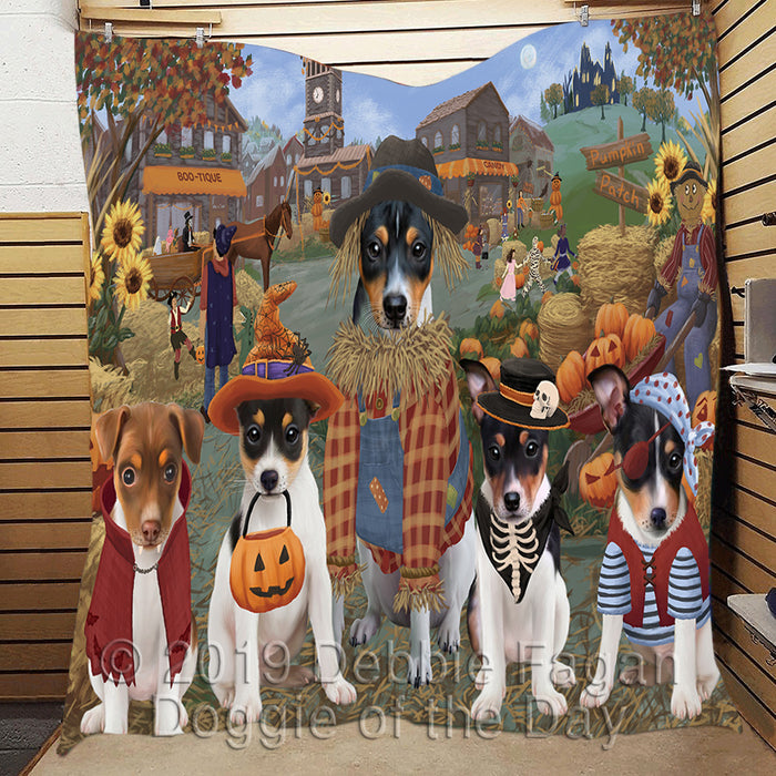 Halloween 'Round Town and Fall Pumpkin Scarecrow Both Rat Terrier Dogs Quilt