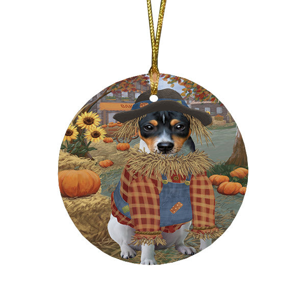 Halloween 'Round Town And Fall Pumpkin Scarecrow Both Rat Terrier Dog Round Flat Christmas Ornament RFPOR57658
