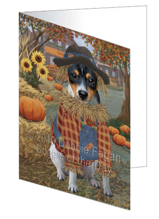Fall Pumpkin Scarecrow Rat Terrier Dogs Handmade Artwork Assorted Pets Greeting Cards and Note Cards with Envelopes for All Occasions and Holiday Seasons GCD78608