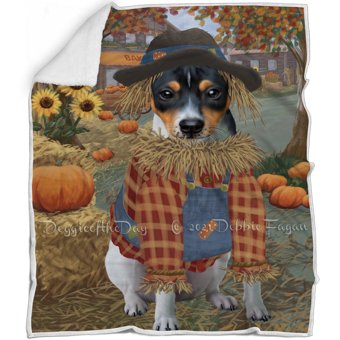 Halloween 'Round Town And Fall Pumpkin Scarecrow Both Rat Terrier Dogs Blanket BLNKT143627