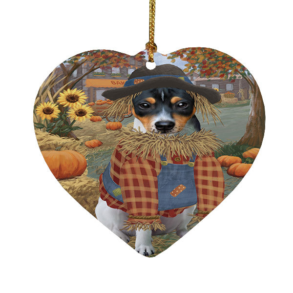 Fall Pumpkin Scarecrow Rat Terrier Dogs Heart Christmas Ornament HPOR57754