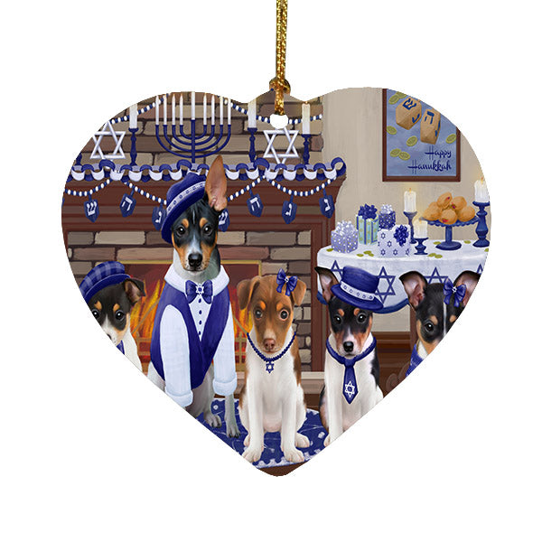 Happy Hanukkah Family Rat Terrier Dogs Heart Christmas Ornament HPOR57723