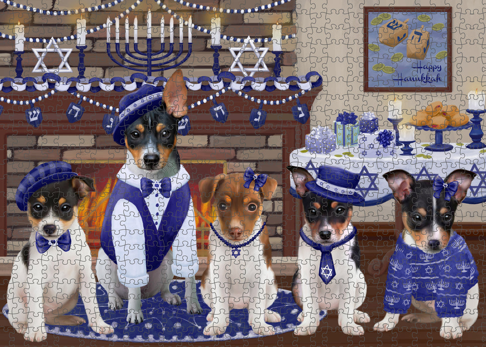 Happy Hanukkah Family Rat Terrier Dogs Puzzle with Photo Tin PUZL98860