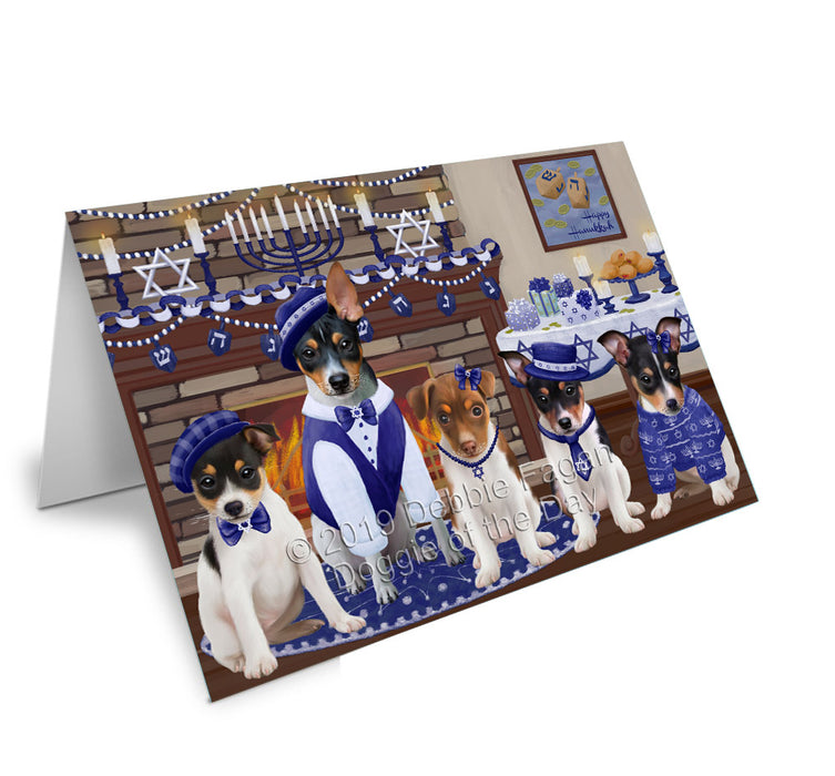 Happy Hanukkah Family Rat Terrier Dogs Handmade Artwork Assorted Pets Greeting Cards and Note Cards with Envelopes for All Occasions and Holiday Seasons GCD78515