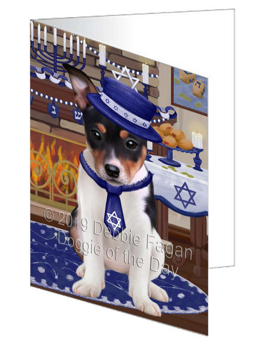 Happy Hanukkah Rat Terrier Dog Handmade Artwork Assorted Pets Greeting Cards and Note Cards with Envelopes for All Occasions and Holiday Seasons GCD78698