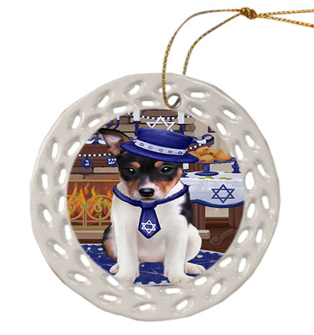 Happy Hanukkah Rat Terrier Dog Ceramic Doily Ornament DPOR57784