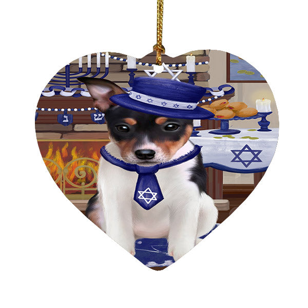 Happy Hanukkah Rat Terrier Dog Heart Christmas Ornament HPOR57784