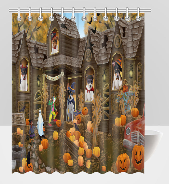 Haunted House Halloween Trick or Treat Rat Terrier Dogs Shower Curtain