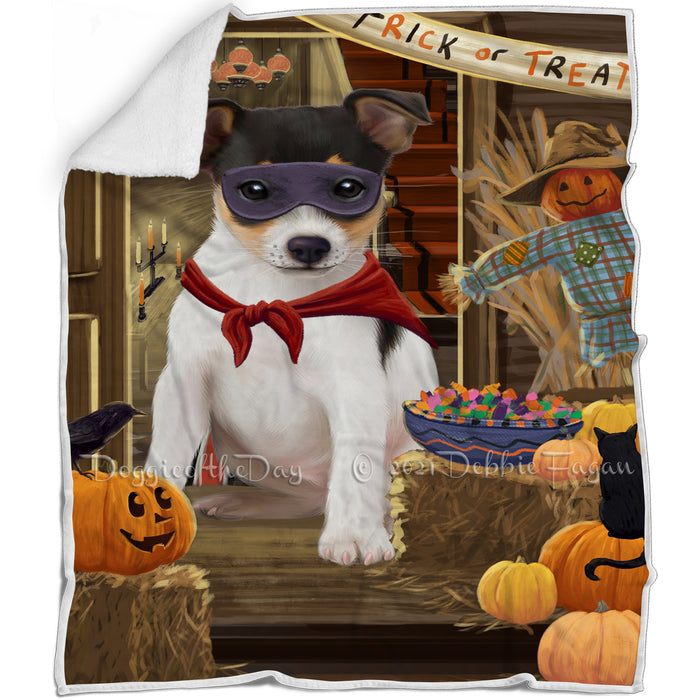 Enter at Own Risk Trick or Treat Halloween Rat Terrier Dog Blanket BLNKT96456