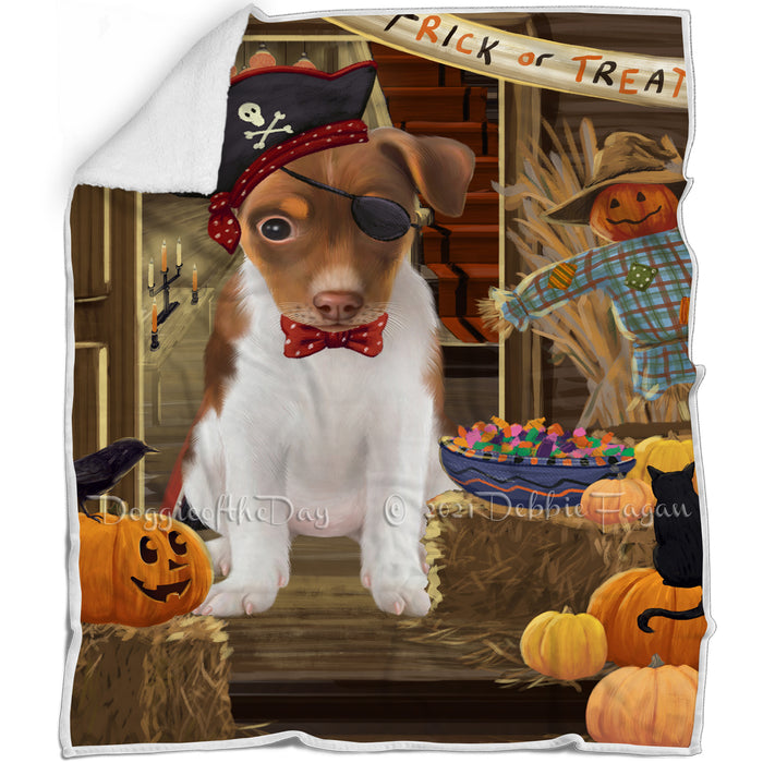 Enter at Own Risk Trick or Treat Halloween Rat Terrier Dog Blanket BLNKT96465