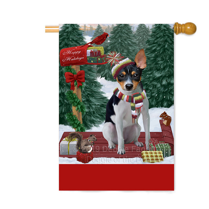 Personalized Merry Christmas Woodland Sled Rat Terrier Dog Custom House Flag FLG-DOTD-A61719
