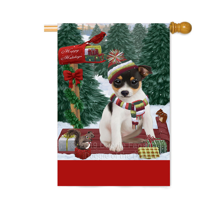 Personalized Merry Christmas Woodland Sled Rat Terrier Dog Custom House Flag FLG-DOTD-A61720
