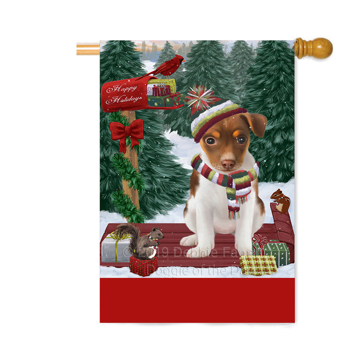 Personalized Merry Christmas Woodland Sled Rat Terrier Dog Custom House Flag FLG-DOTD-A61721