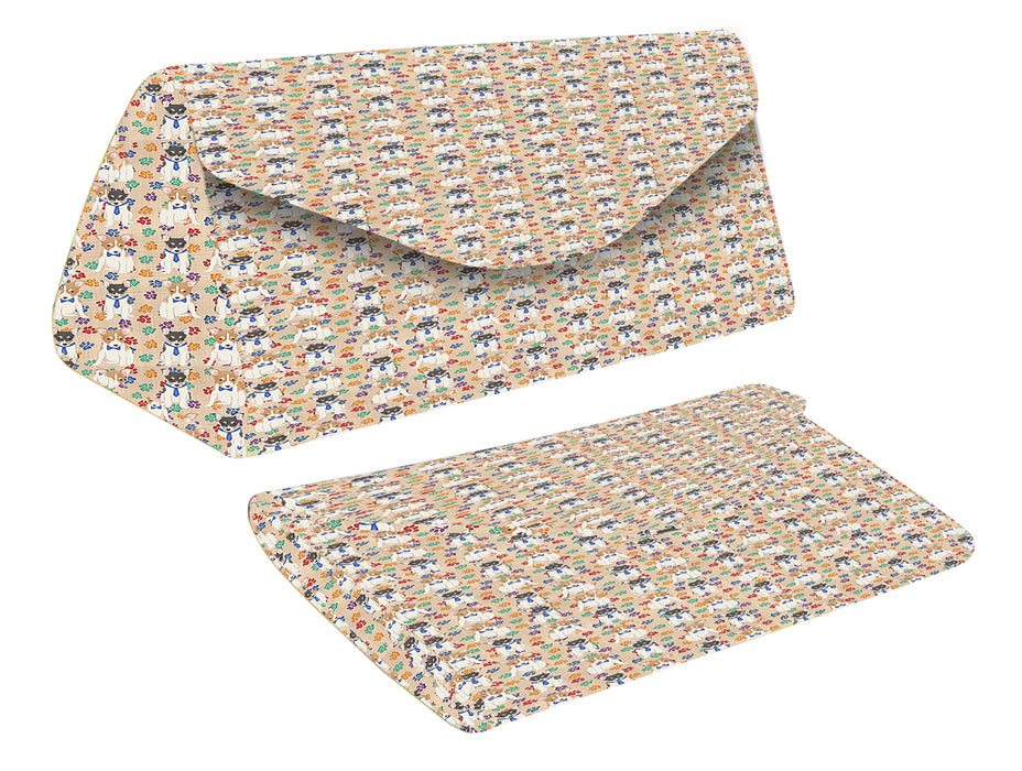 Rainbow Paw Print Rat Terrier Dogs Blue Foldable Glasses Case