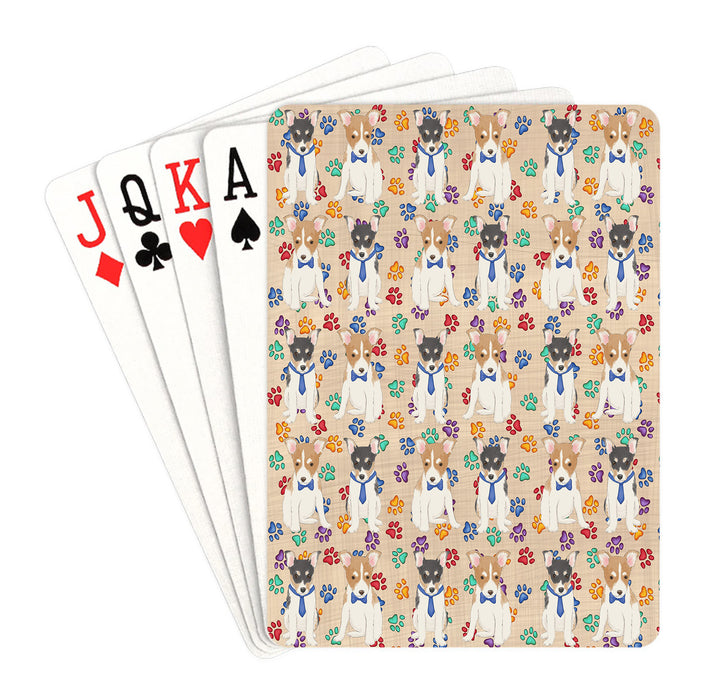 Rainbow Paw Print Rat Terrier Dogs Blue Playing Card Decks