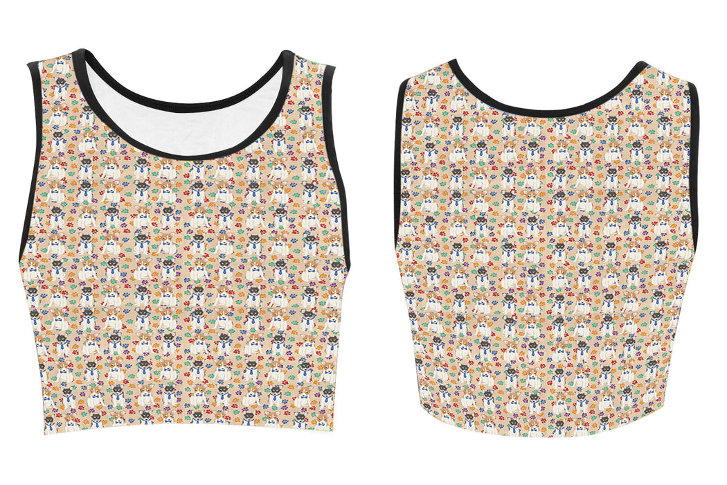 Rainbow Paw Print Rat Terrier Dogs Blue Women's Crop Top