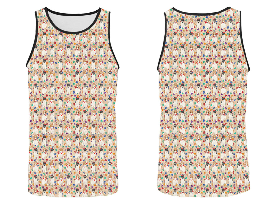Rainbow Paw Print Rat Terrier Dogs Red All Over Print   Men's Tank Top