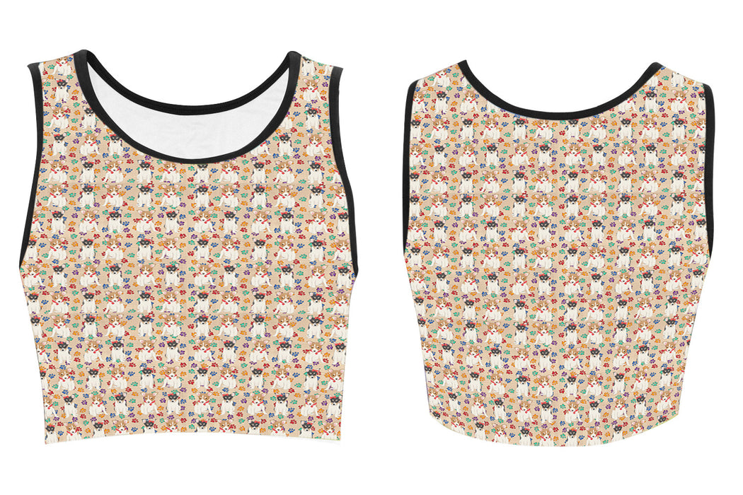Rainbow Paw Print Rat Terrier Dogs Red Women's Crop Top