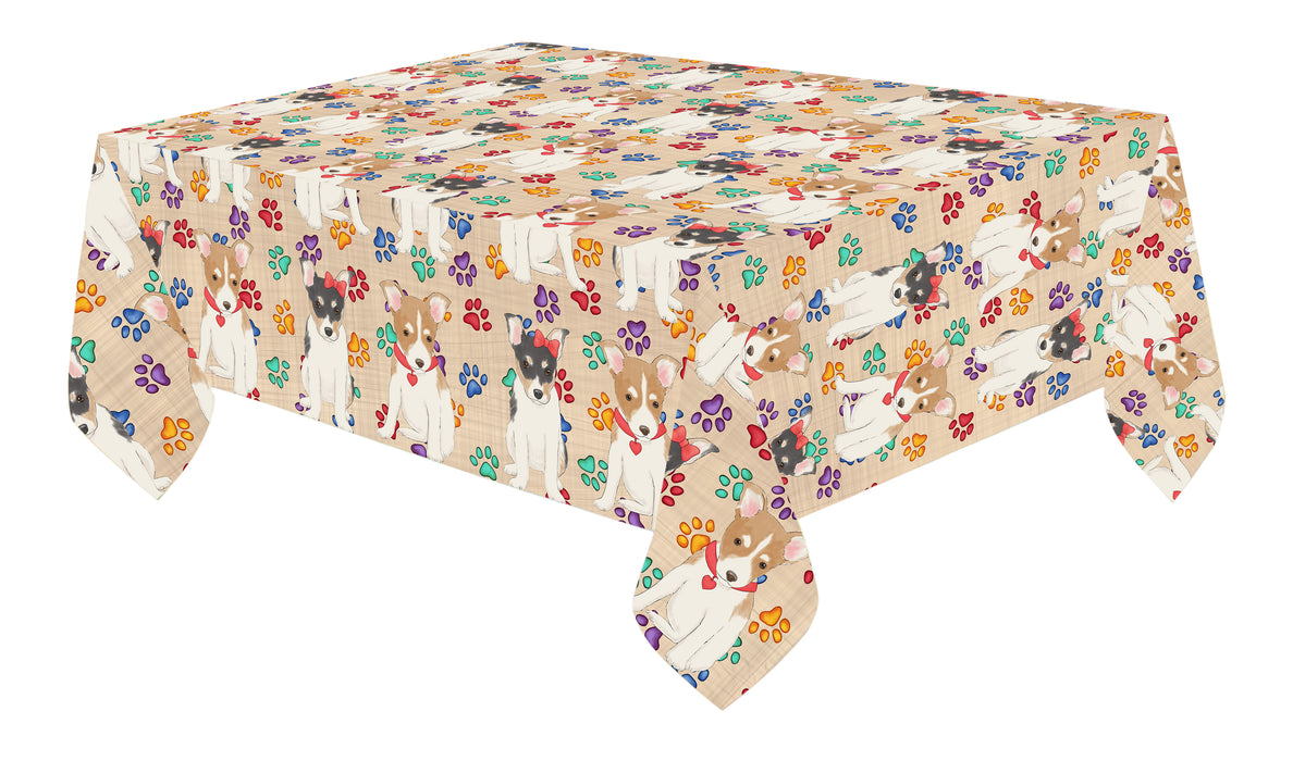 Rainbow Paw Print Rat Terrier Dogs Red Cotton Linen Tablecloth