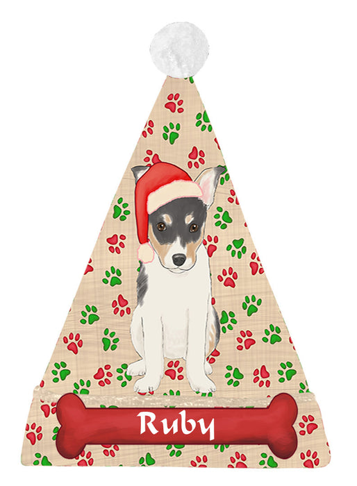 Pet Name Personalized Christmas Paw Print Rat Terrier Dogs Santa Hat