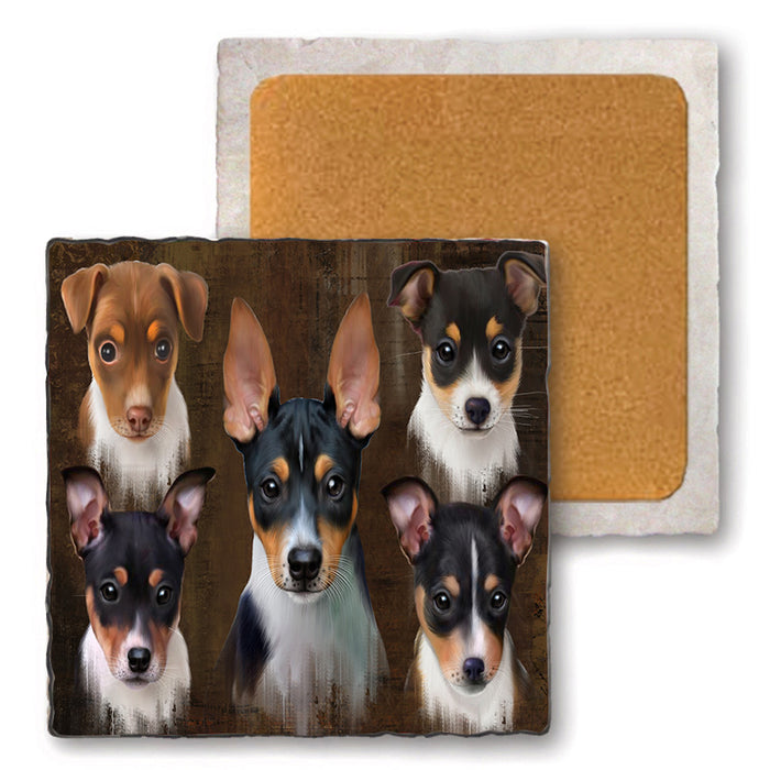 Rustic 5 Rat Terrier Dog Set of 4 Natural Stone Marble Tile Coasters MCST49144