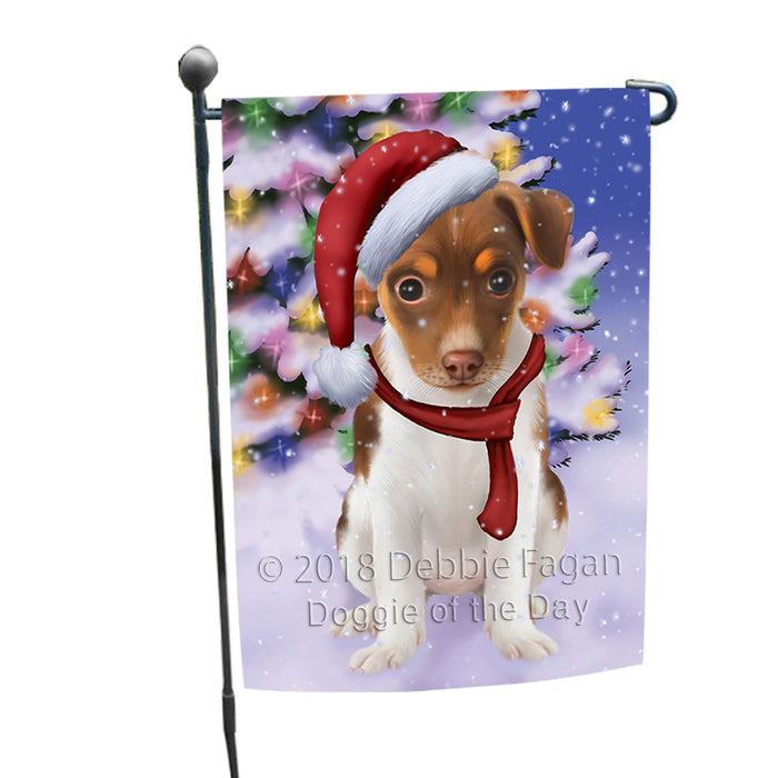 Winterland Wonderland Rat Terrier Dog In Christmas Holiday Scenic Background  Garden Flag GFLG53475