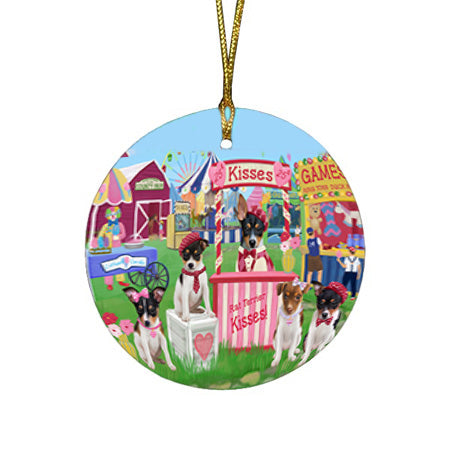 Carnival Kissing Booth Rat Terriers Dog Round Flat Christmas Ornament RFPOR56272