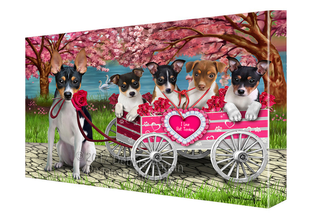 I Love Rat Terriers Dog in a Cart Canvas Wall Art CVS49566