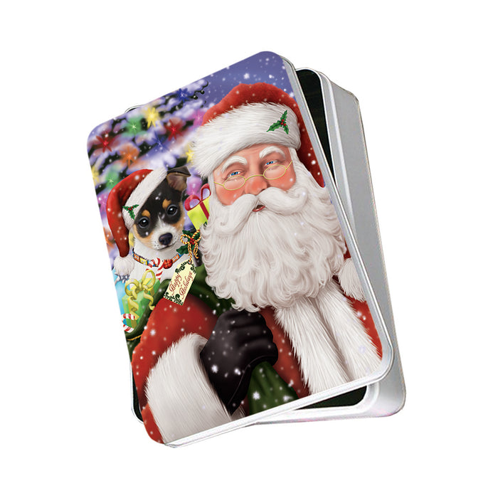 Santa Carrying Rat Terrier Dog and Christmas Presents Photo Storage Tin PITN53953