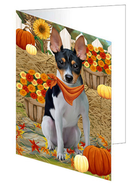 Fall Autumn Greeting Rat Terrier Dog with Pumpkins Handmade Artwork Assorted Pets Greeting Cards and Note Cards with Envelopes for All Occasions and Holiday Seasons GCD56546