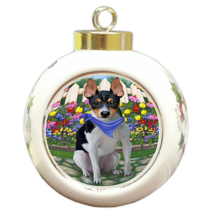 Spring Floral Rat Terrier Dog Round Ball Christmas Ornament RBPOR50213