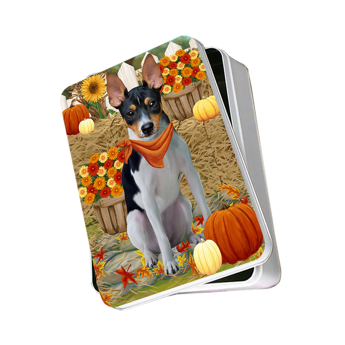 Fall Autumn Greeting Rat Terrier Dog with Pumpkins Photo Storage Tin PITN50839