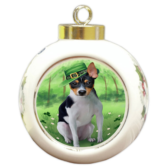 St. Patricks Day Irish Portrait Rat Terrier Dog Round Ball Christmas Ornament RBPOR49363