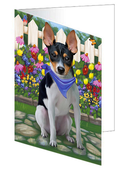 Spring Floral Rat Terrier Dog Handmade Artwork Assorted Pets Greeting Cards and Note Cards with Envelopes for All Occasions and Holiday Seasons GCD54686