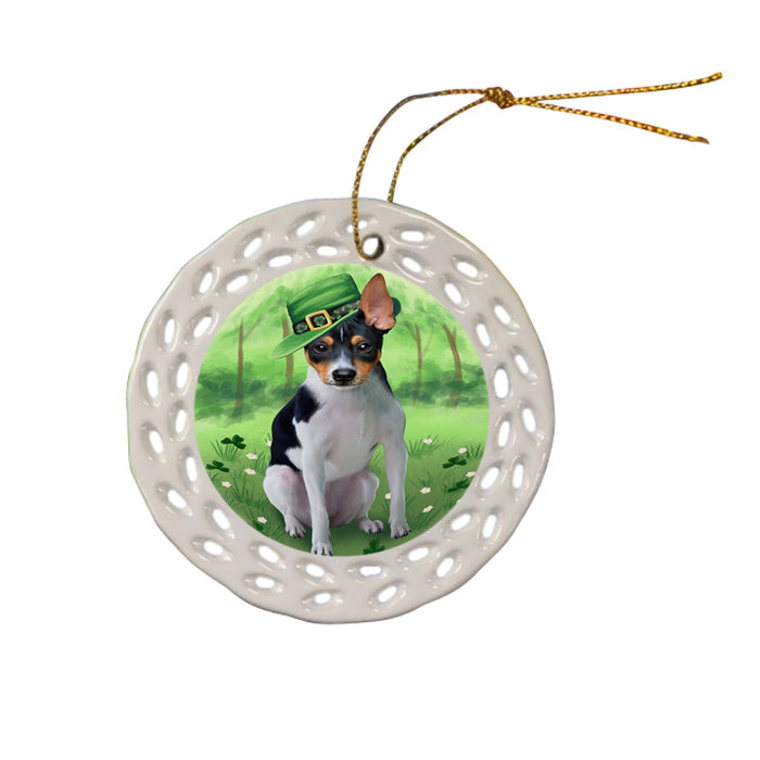 St. Patricks Day Irish Portrait Rat Terrier Dog Ceramic Doily Ornament DPOR49363