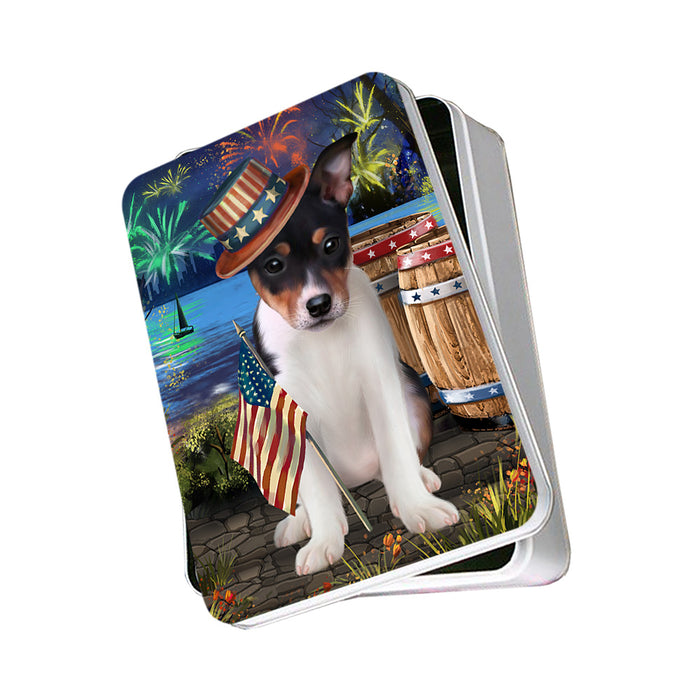 4th of July Independence Day Fireworks Rat Terrier Dog at the Lake Photo Storage Tin PITN50987