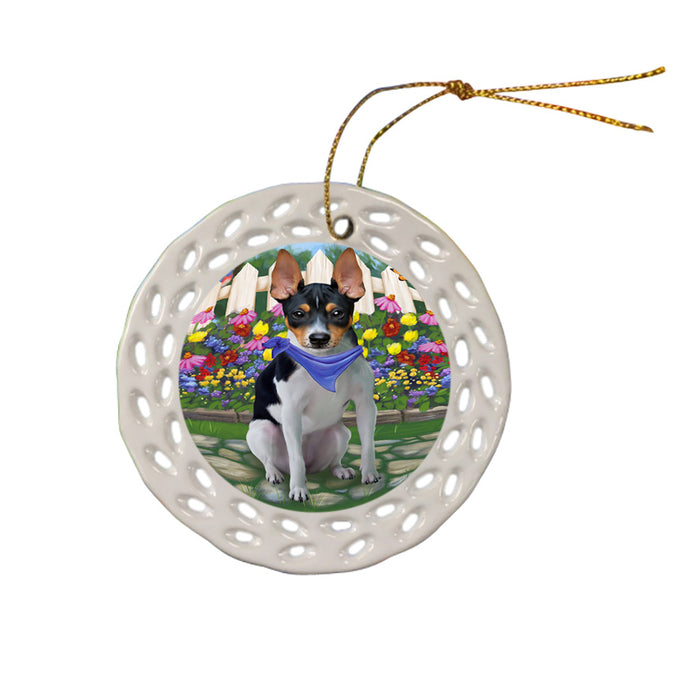 Spring Floral Rat Terrier Dog Ceramic Doily Ornament DPOR50213