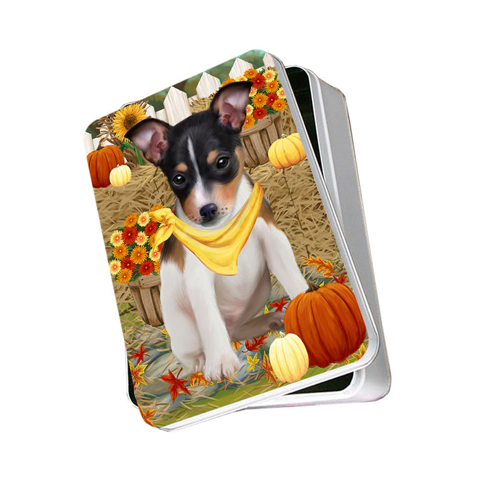 Fall Autumn Greeting Rat Terrier Dog with Pumpkins Photo Storage Tin PITN50840