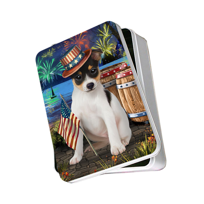 4th of July Independence Day Fireworks Rat Terrier Dog at the Lake Photo Storage Tin PITN50988