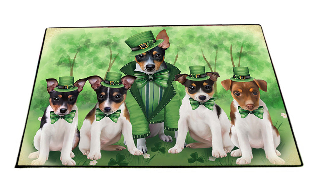 St. Patricks Day Irish Family Portrait Rat Terriers Dog Floormat FLMS49746