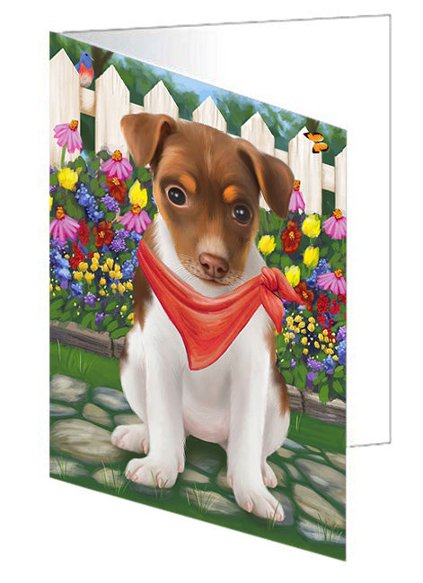 Spring Floral Rat Terrier Dog Handmade Artwork Assorted Pets Greeting Cards and Note Cards with Envelopes for All Occasions and Holiday Seasons GCD54689