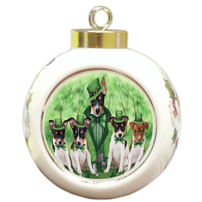 St. Patricks Day Irish Family Portrait Rat Terriers Dog Round Ball Christmas Ornament RBPOR49364