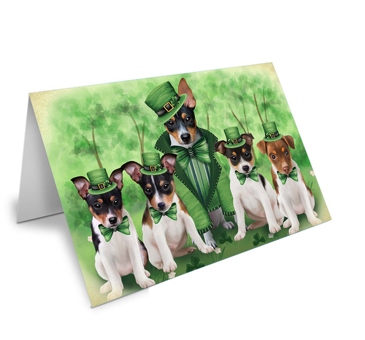 St. Patricks Day Irish Family Portrait Rat Terriers Dog Handmade Artwork Assorted Pets Greeting Cards and Note Cards with Envelopes for All Occasions and Holiday Seasons GCD52121