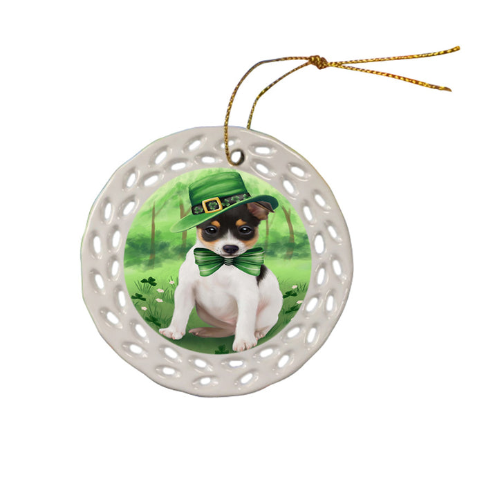 St. Patricks Day Irish Portrait Rat Terrier Dog Ceramic Doily Ornament DPOR49365