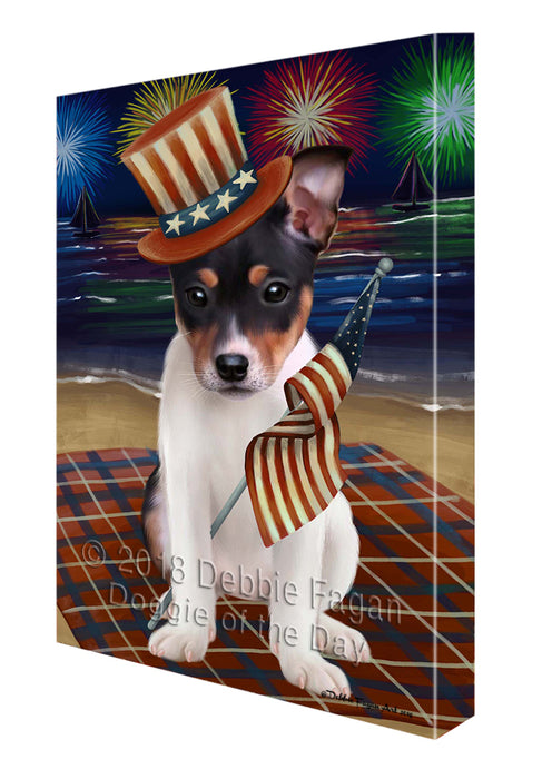 4th of July Independence Day Firework Rat Terrier Dog Canvas Wall Art CVS56424