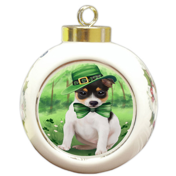 St. Patricks Day Irish Portrait Rat Terrier Dog Round Ball Christmas Ornament RBPOR49365