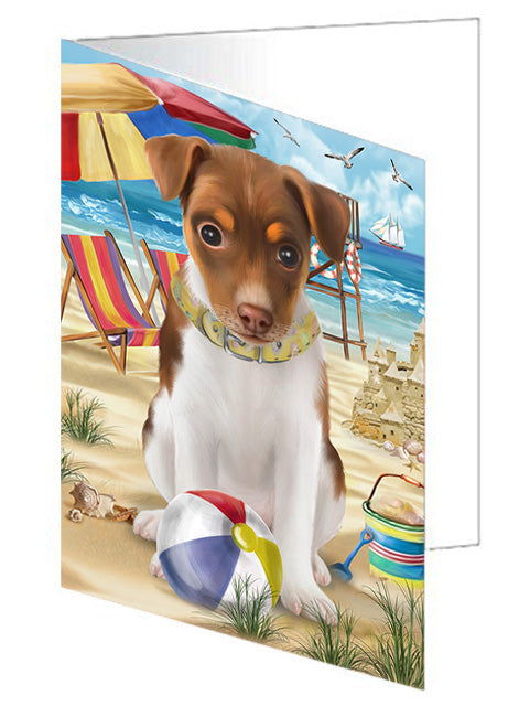 Pet Friendly Beach Rat Terrier Dog Handmade Artwork Assorted Pets Greeting Cards and Note Cards with Envelopes for All Occasions and Holiday Seasons GCD54263